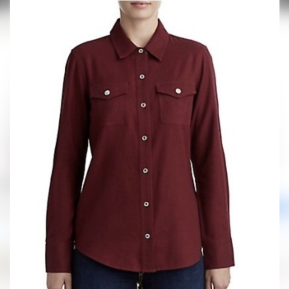 $129 Utility Burgundy True Religion Women Shirts Blouse Western Red Burgundy XS - Picture 3 of 13